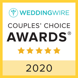 A couple's choice award badge from Wedding Wire for the year 2020. Five stars were awarded.